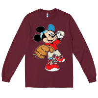 Burgundy micky-playing-baseball-cartoon-illustration-- Long Sleeve Tee - PixelFlow