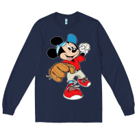 Navy micky-playing-baseball-cartoon-illustration-- Long Sleeve Tee - PixelFlow