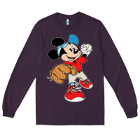 Plum micky-playing-baseball-cartoon-illustration-- Long Sleeve Tee - PixelFlow