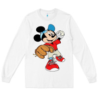 White micky-playing-baseball-cartoon-illustration-- Long Sleeve Tee - PixelFlow