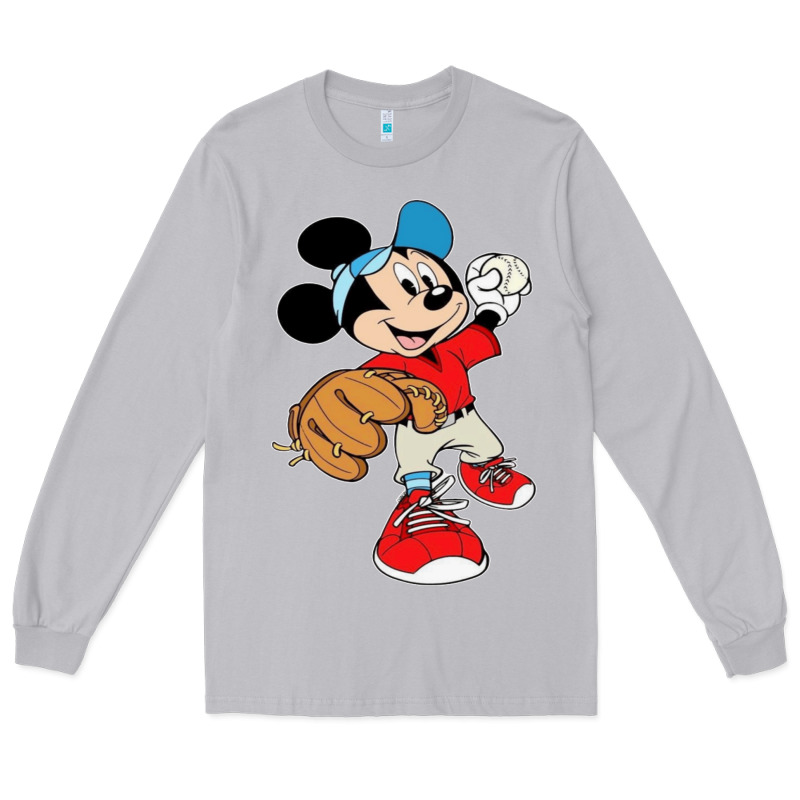 Micky-playing-baseball-cartoon-illustration-- Long Sleeve Tee by PixelFlow | Teevron