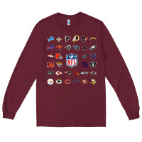 Burgundy american football team collage    wall art Long Sleeve Tee - PixelFlow