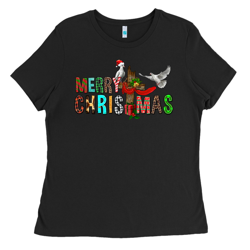 Merry Christmas Cross Ladies Tee by FaDigitalArtStudio | Teevron