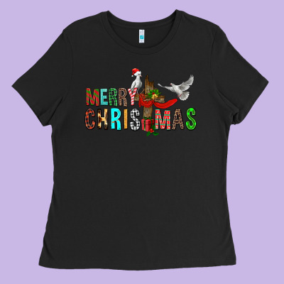 Merry Christmas Cross Ladies Tee Designed By Fadigitalartstudio