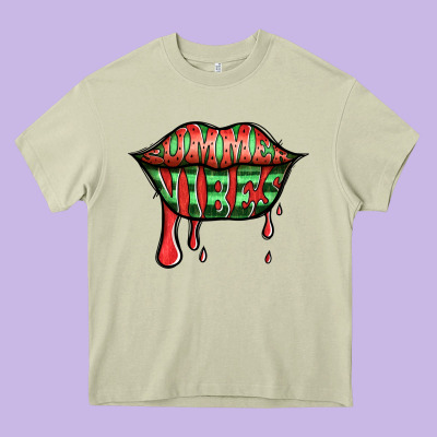 Summer Vibes Watermelon Lips Heavy Core Tee Designed By Jasminsmagicworld