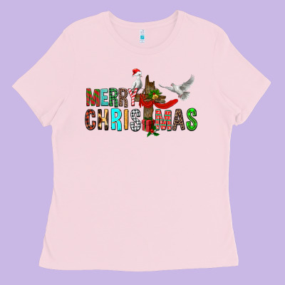 Merry Christmas Cross Ladies Tee Designed By Fadigitalartstudio