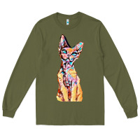 Army Green Colorful Cat Long Sleeve Tee - PixelFlow