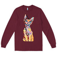 Burgundy Colorful Cat Long Sleeve Tee - PixelFlow