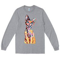Heather Grey Colorful Cat Long Sleeve Tee - PixelFlow