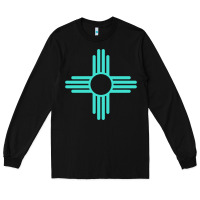 Black New Mexico Zia Sun in Turquoise Blue Long Sleeve Tee - PixelFlow