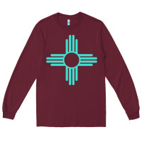 Burgundy New Mexico Zia Sun in Turquoise Blue Long Sleeve Tee - PixelFlow