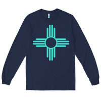 Navy New Mexico Zia Sun in Turquoise Blue Long Sleeve Tee - PixelFlow