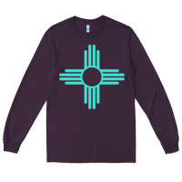 Plum New Mexico Zia Sun in Turquoise Blue Long Sleeve Tee - PixelFlow