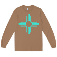 Toasted Coconut New Mexico Zia Sun in Turquoise Blue Long Sleeve Tee - PixelFlow