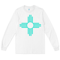 White New Mexico Zia Sun in Turquoise Blue Long Sleeve Tee - PixelFlow