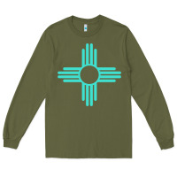 Army Green New Mexico Zia Sun in Turquoise Blue Long Sleeve Tee - PixelFlow