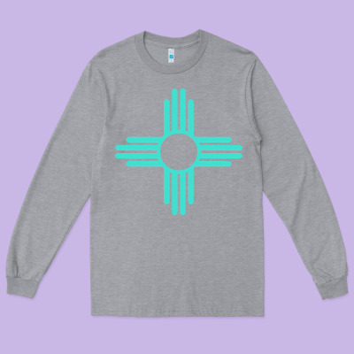 New Mexico Zia Sun In Turquoise Blue Long Sleeve Tee Designed By Pixelflow