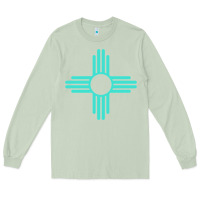 Matcha New Mexico Zia Sun in Turquoise Blue Long Sleeve Tee - PixelFlow