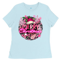 Baby Blue pink merry christmas Ladies Tee - FaDigitalArtStudio