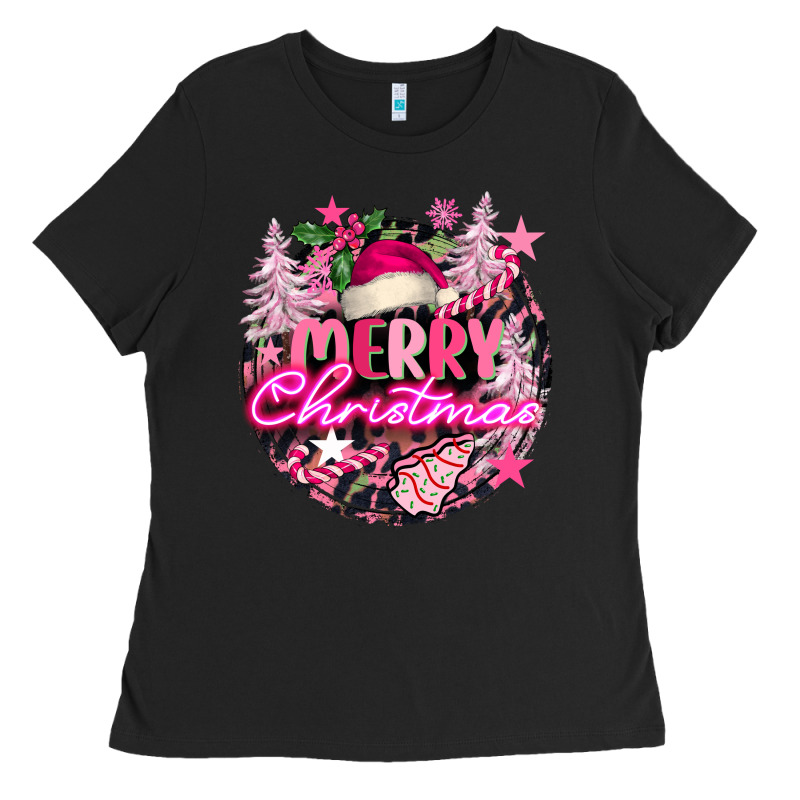Pink Merry Christmas Ladies Tee by FaDigitalArtStudio | Teevron