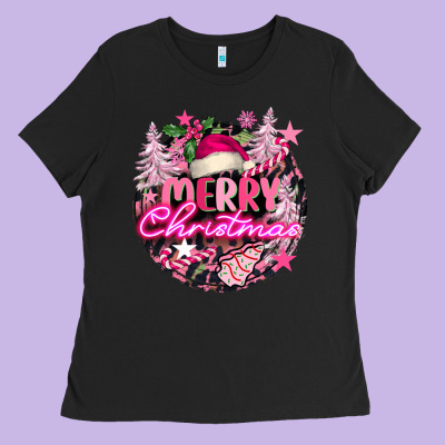Pink Merry Christmas Ladies Tee Designed By Fadigitalartstudio