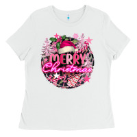 White pink merry christmas Ladies Tee - FaDigitalArtStudio