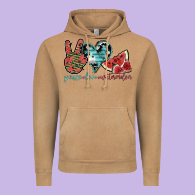 Peace Love Watermelon Vintage Hoodie Designed By Sublimationcraftshop