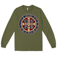 Army Green Saint Benedict Medal 1 Long Sleeve Tee - SnappyArt