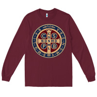 Burgundy Saint Benedict Medal 1 Long Sleeve Tee - SnappyArt