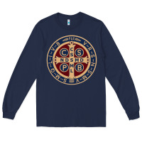 Navy Saint Benedict Medal 1 Long Sleeve Tee - SnappyArt