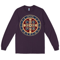 Plum Saint Benedict Medal 1 Long Sleeve Tee - SnappyArt