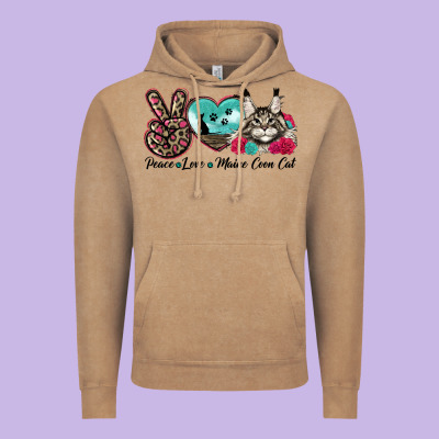 Peace Love Maine Coon Cat Vintage Hoodie Designed By Lillyallendesigns
