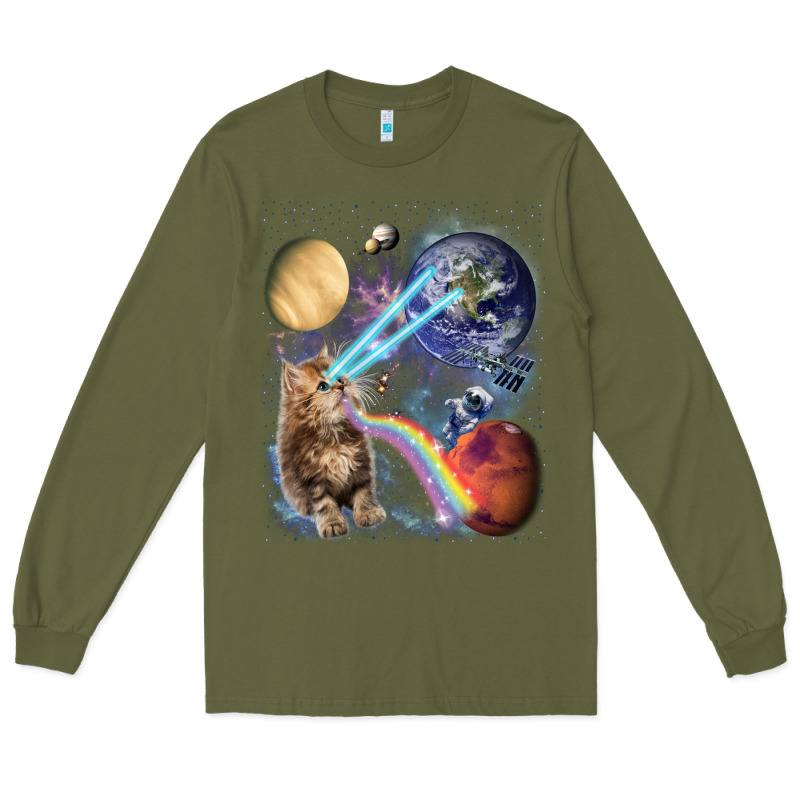 Fluffy Kitten Shoot Laser Rainbow Space Galaxy, Cat Gifts Long Sleeve Tee by SnappyArt | Teevron