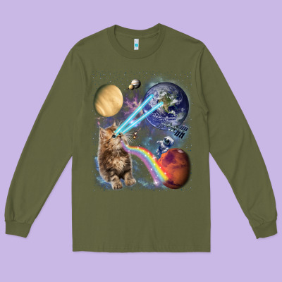 Fluffy Kitten Shoot Laser Rainbow Space Galaxy, Cat Gifts Long Sleeve Tee Designed By Snappyart