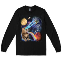 Black Fluffy Kitten Shoot Laser Rainbow Space Galaxy, Cat Gifts Long Sleeve Tee - SnappyArt