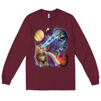 Burgundy Fluffy Kitten Shoot Laser Rainbow Space Galaxy, Cat Gifts Long Sleeve Tee - SnappyArt