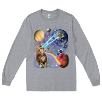 Heather Grey Fluffy Kitten Shoot Laser Rainbow Space Galaxy, Cat Gifts Long Sleeve Tee - SnappyArt
