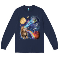 Navy Fluffy Kitten Shoot Laser Rainbow Space Galaxy, Cat Gifts Long Sleeve Tee - SnappyArt