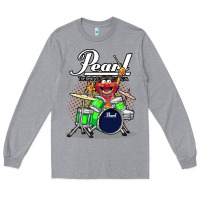 Heather Grey ANIMAL DRUMMER PEARL DRUMS Long Sleeve Tee - FloraArt