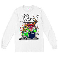 White ANIMAL DRUMMER PEARL DRUMS Long Sleeve Tee - FloraArt