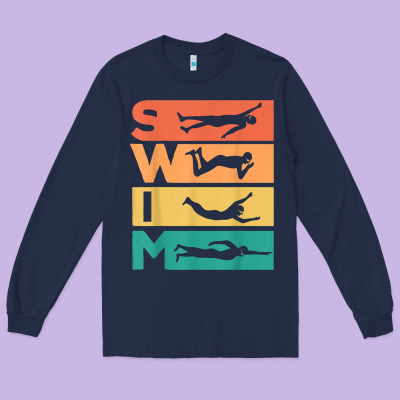 Retro Vintage Swimming Gift For Swimmers T Shirt Long Sleeve Tee Designed By Floraart