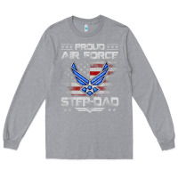 Heather Grey proud air force step dad veteran vintage flag veterans day t shirt Long Sleeve Tee - FloraArt