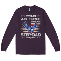 Plum proud air force step dad veteran vintage flag veterans day t shirt Long Sleeve Tee - FloraArt