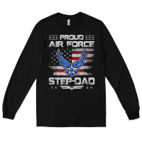 Black proud air force step dad veteran vintage flag veterans day t shirt Long Sleeve Tee - FloraArt