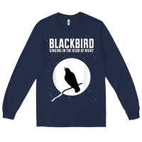 Navy blackbird singing in the dead of night t shirt Long Sleeve Tee - FloraArt