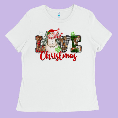 Love Christmas Snowman Ladies Tee Designed By Fadigitalartstudio