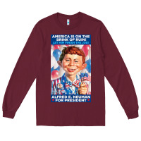 Burgundy alfred e. neuman for president Long Sleeve Tee - FloraArt