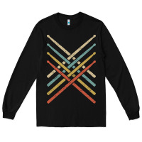 Black retro vintage drummer tshirt 70s 80s distressed drum sticks long sleev Long Sleeve Tee - FloraArt