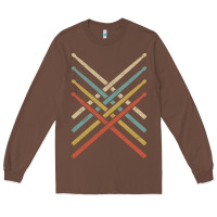 Chestnut retro vintage drummer tshirt 70s 80s distressed drum sticks long sleev Long Sleeve Tee - FloraArt