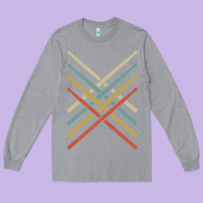 Retro Vintage Drummer Tshirt 70s 80s Distressed Drum Sticks Long Sleev Long Sleeve Tee Designed By Floraart
